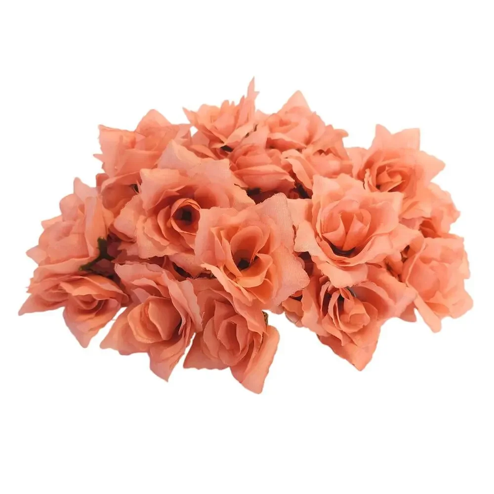 40 Peach Pink Artificial Silk Rose Flower Heads 3